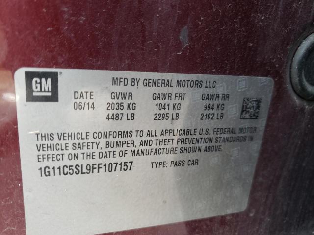 1G11C5SL9FF107157 - 2015 CHEVROLET MALIBU 1LT წითელი ფოტო 10