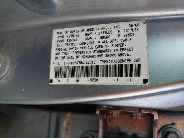 1HGCP26478A144313 - 2008 HONDA ACCORD LXP SILVER photo 10