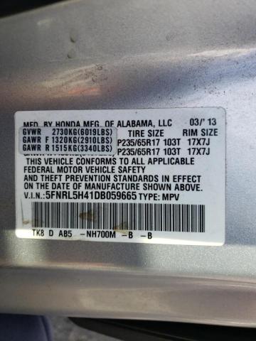 5FNRL5H41DB059665 - 2013 HONDA ODYSSEY EX SILVER photo 10