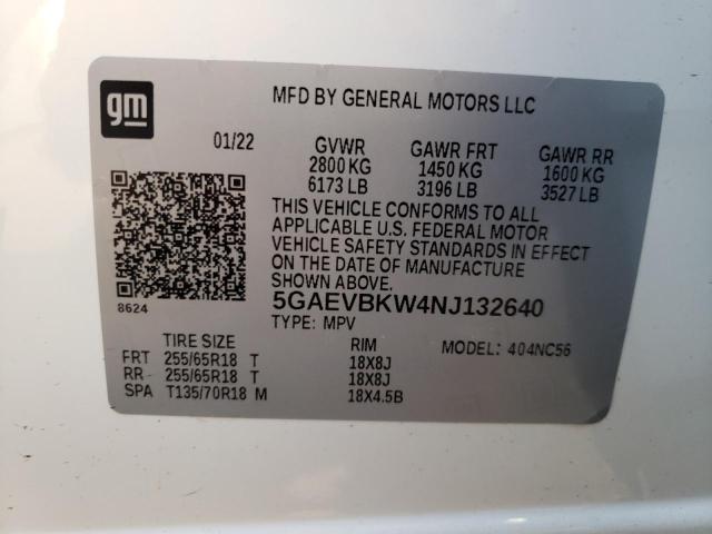 5GAEVBKW4NJ132640 - 2022 BUICK ENCLAVE PR WHITE photo 10