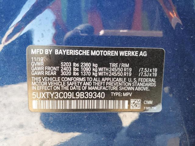 5UXTY3C09L9B39340 - 2020 BMW X3 SDRIVE3 BLUE photo 10