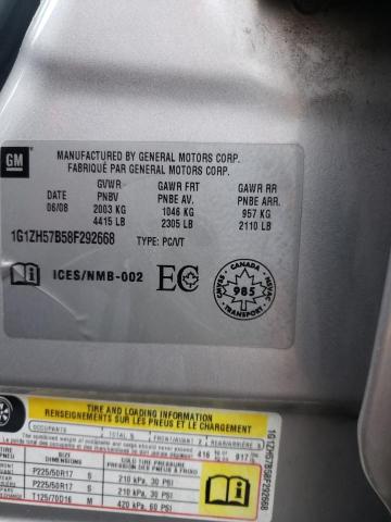 1G1ZH57B58F292668 - 2008 CHEVROLET MALIBU 1LT ვერცხლისფერი ფოტო 10