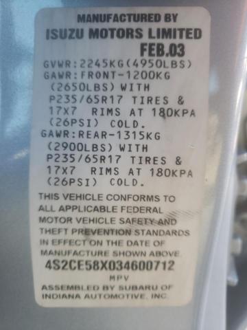 4S2CE58X034600712 - 2003 ISUZU AXIOM XS Mavi foto 10