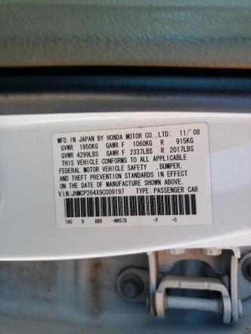 JHMCP264X9C009197 - 2009 HONDA ACCORD LXP WHITE photo 10