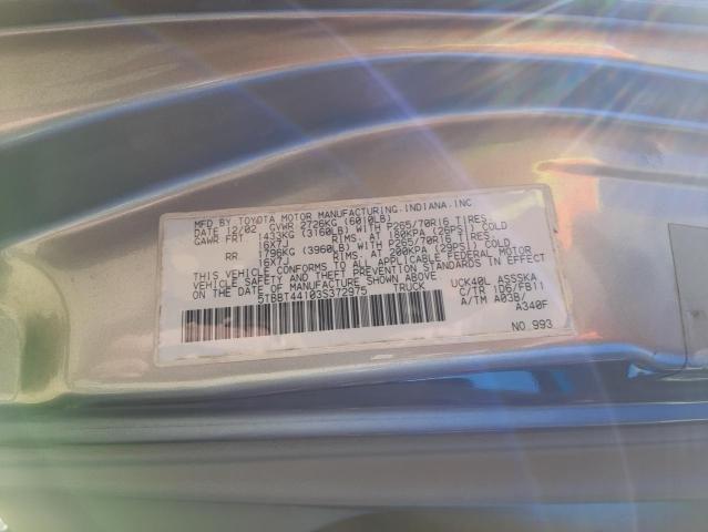 5TBBT44103S372975 - 2003 TOYOTA TUNDRA ACCESS CAB SR5  photo 10