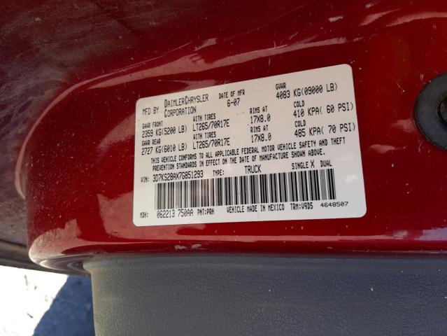 3D7KS28AX7G851293 - 2007 DODGE RAM 2500 S RED photo 10