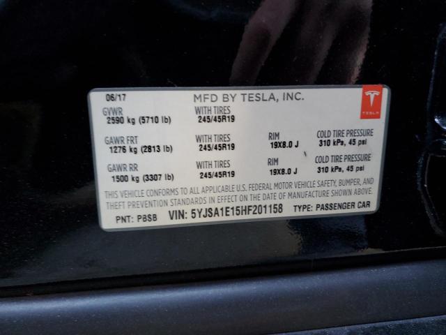 5YJSA1E15HF201158 - 2017 TESLA MODEL S Սև լուսանկար 10
