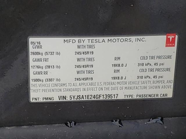 5YJSA1E24GF139517 - 2016 TESLA MODEL S Boz foto 10