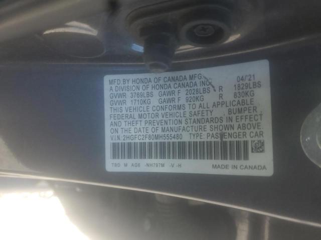 2HGFC2F80MH555480 - 2021 HONDA CIVIC SPOR 灰色 照片 10