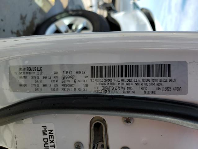 1C6RR6TT5KS571746 - 2019 RAM 1500 CLASS თეთრი ფოტო 10