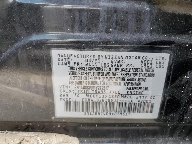 3N1AB8CV0MY279517 - 2021 NISSAN SENTRA SV BLACK photo 10