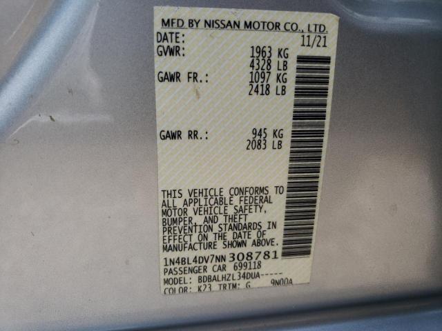 1N4BL4DV7NN308781 - 2022 NISSAN ALTIMA SV SILVER photo 10