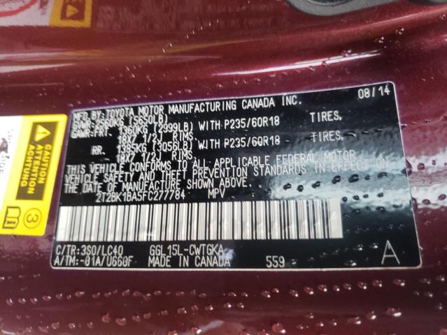 2T2BK1BA5FC277784 - 2015 LEXUS RX 350 BASE  photo 10