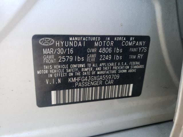 KMHFG4JGXGA559709 - 2016 HYUNDAI AZERA SILVER photo 10