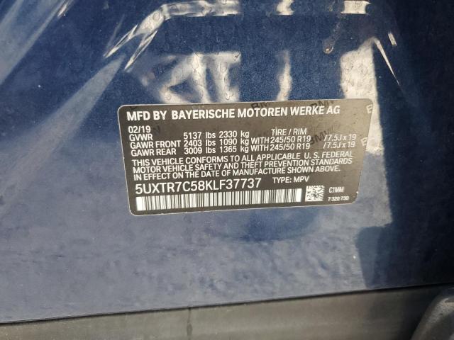 5UXTR7C58KLF37737 - 2019 BMW X3 SDRIVE3 Bleu photo 10