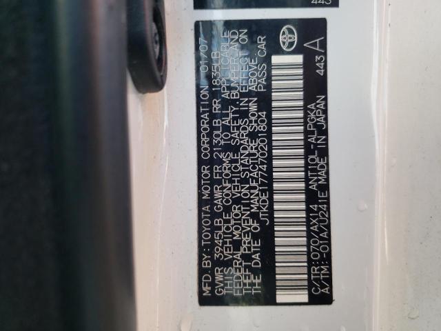 JTKDE177470201804 - 2007 TOYOTA SCION TC 白色 照片 10