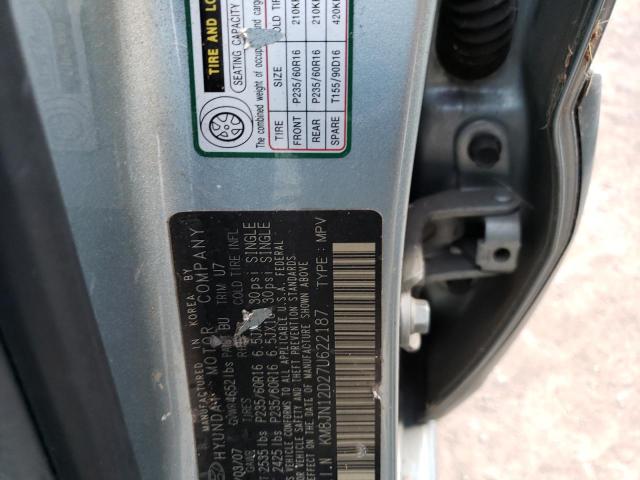 KM8JN12D27U622187 - 2007 HYUNDAI TUCSON SE GRAY photo 10