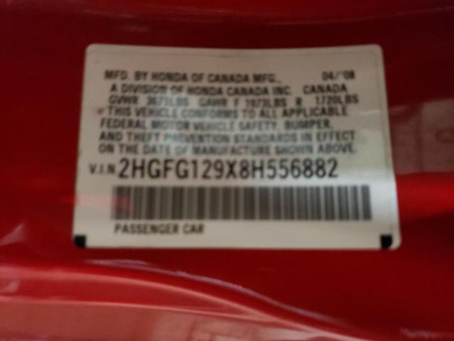 2HGFG129X8H556882 - 2008 HONDA CIVIC EXL 红色 照片 10