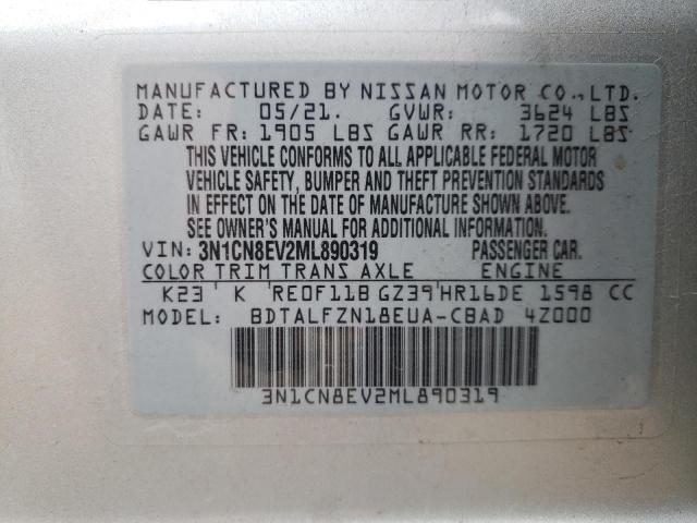 3N1CN8EV2ML890319 - 2021 NISSAN VERSA SV SILVER photo 13