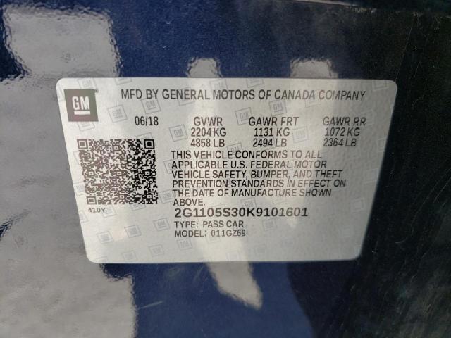 2G1105S30K9101601 - 2019 CHEVROLET IMPALA PRE ლურჯი ფოტო 10