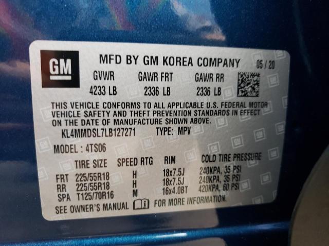 KL4MMDSL7LB127271 - 2020 BUICK ENCORE GX BLUE photo 10