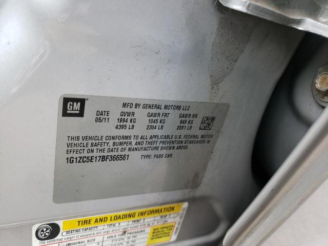 1G1ZC5E17BF366561 - 2011 CHEVROLET MALIBU 1LT 银色 照片 10