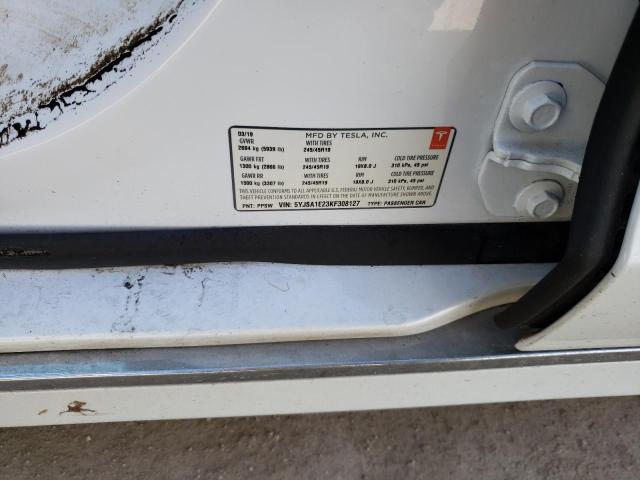 5YJSA1E23KF308127 - 2019 TESLA MODEL S Սպիտակ լուսանկար 10