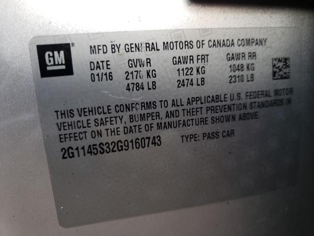 2G1145S32G9160743 - 2016 CHEVROLET IMPALA LTZ SILVER photo 10