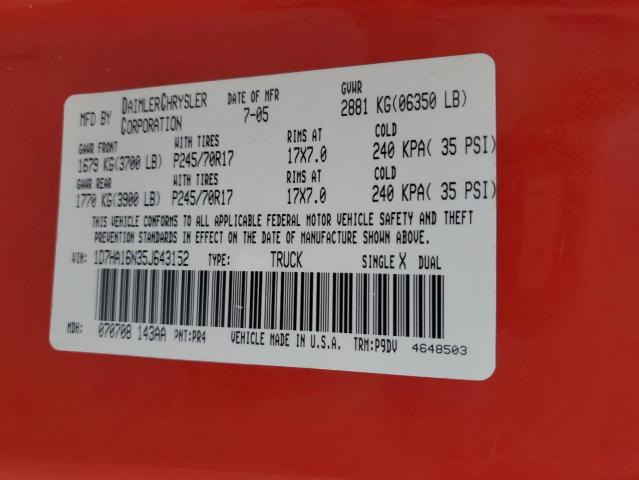 1D7HA16N35J643152 - 2005 DODGE RAM 1500 S RED photo 10