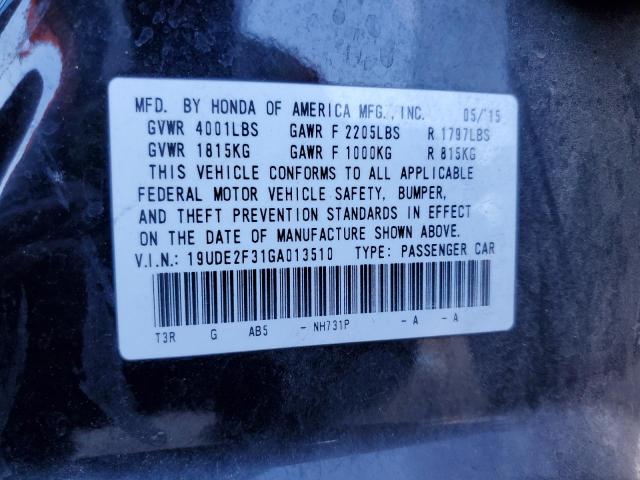 19UDE2F31GA013510 - 2016 ACURA ILX BASE W BLACK photo 10