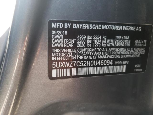 5UXWZ7C52H0U46094 - 2017 BMW X3 SDRIVE2 SILVER photo 10