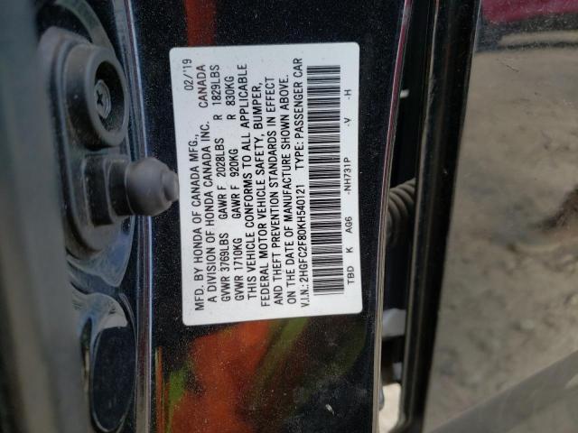 2HGFC2F80KH540121 - 2019 HONDA CIVIC SPOR 黑色 照片 10