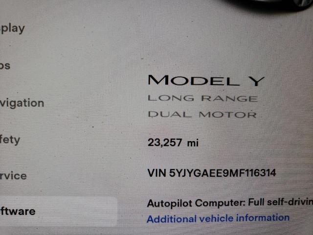 5YJYGAEE9MF116314 - 2021 TESLA MODEL Y أبيض صورة 8
