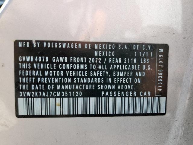 3VW2K7AJ7CM351120 - 2012 VOLKSWAGEN JETTA BASE SILVER photo 10