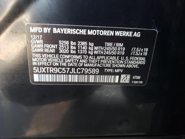 5UXTR9C57JLC79589 - 2018 BMW X3 XDRIVE3 BLACK photo 10