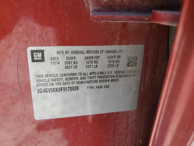 2G4GV5EK8F9179826 - 2015 BUICK REGAL 红色 照片 10