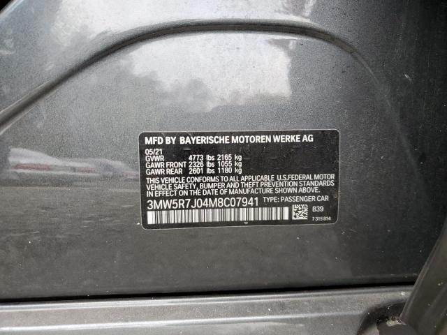 3MW5R7J04M8C07941 - 2021 BMW 330XI GRAY photo 10