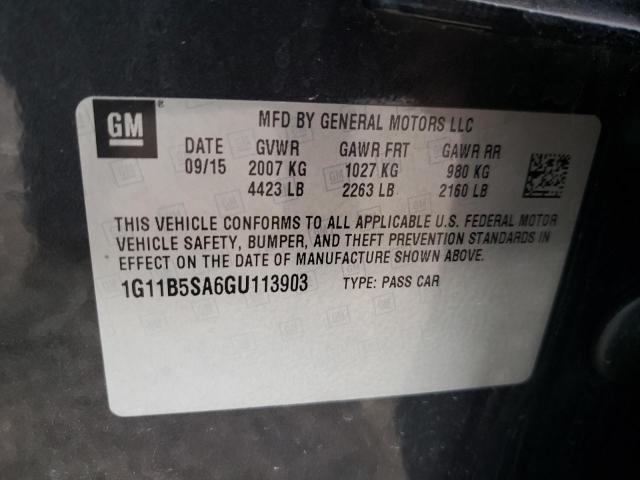 1G11B5SA6GU113903 - 2016 CHEVROLET MALIBU LIM 灰色 照片 10