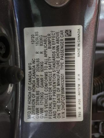 2HGFC2F89MH532831 - 2021 HONDA CIVIC SPOR 灰色 照片 10