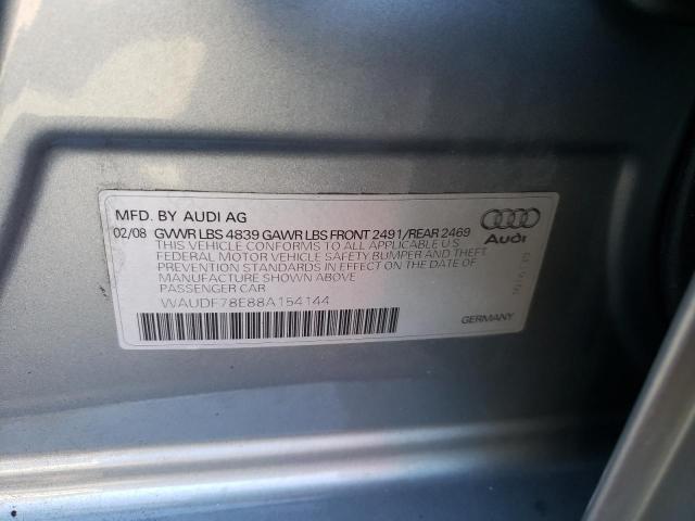 WAUDF78E88A154144 - 2008 AUDI A4 2.0T QU SILVER photo 10