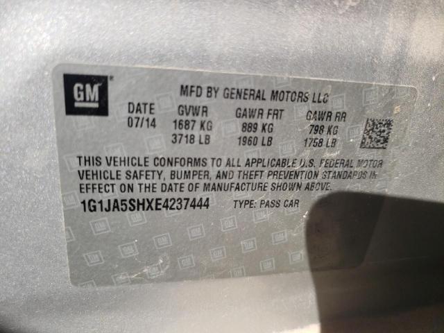 1G1JA5SHXE4237444 - 2014 CHEVROLET SONIC LS SILVER photo 10