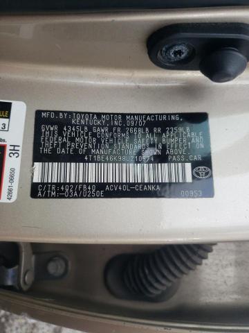 4T1BE46K98U210574 - 2008 TOYOTA CAMRY CE TAN photo 10