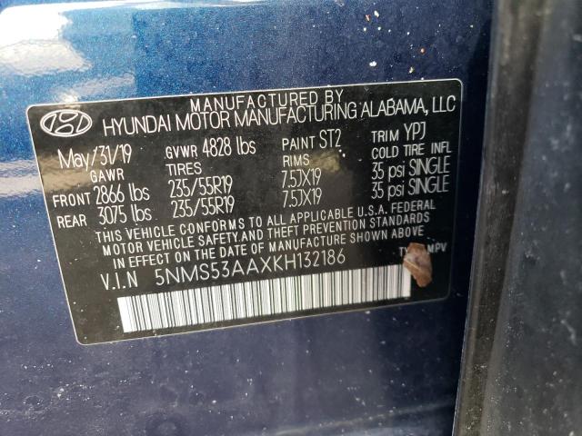 5NMS53AAXKH132186 - 2019 HYUNDAI SANTA FE L BLUE photo 10