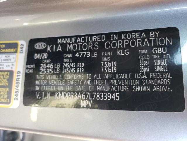 KNDPR3A67L7833945 - 2020 KIA SPORTAGE S SILVER photo 10