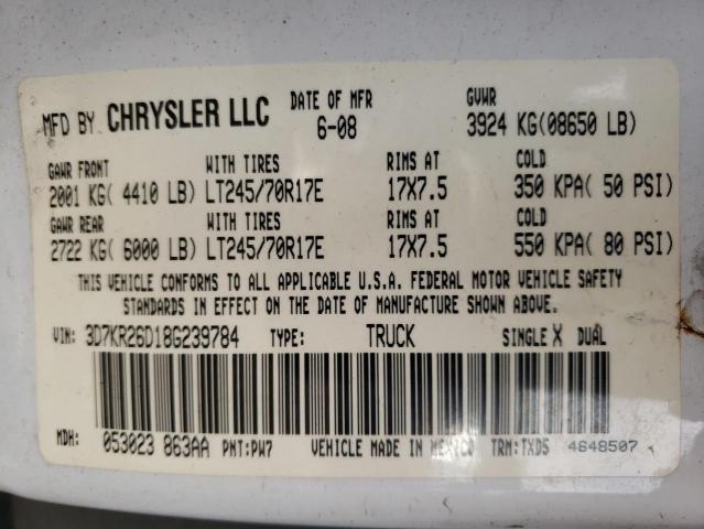 3D7KR26D18G239784 - 2008 DODGE RAM 2500 S WHITE photo 10
