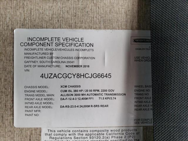 4UZACGCY8HCJG6645 - 2017 FREIGHTLINER CHASSIS XC ნაცრისფერი ფოტო 10