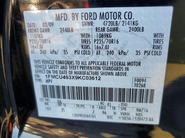 1FMCU493X9KC03612 - 2009 FORD ESCAPE HYB BLACK photo 10