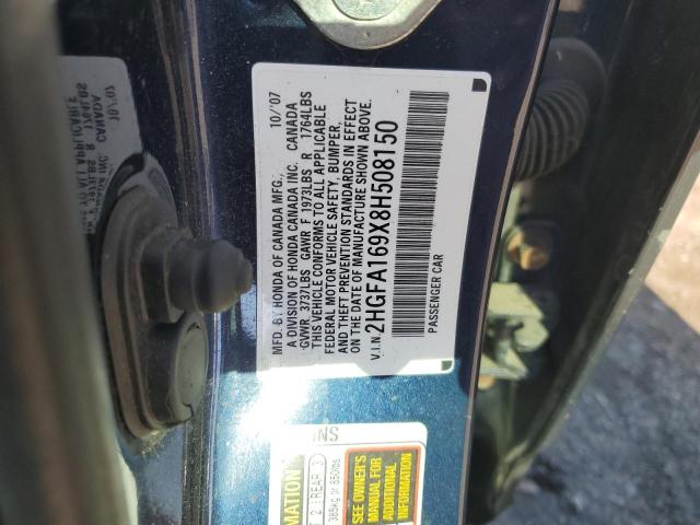 2HGFA169X8H508150 - 2008 HONDA CIVIC EXL 蓝色 照片 10