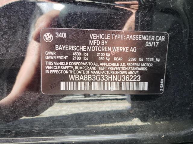 WBA8B3G33HNU36223 - 2017 BMW 340 I BLACK photo 10
