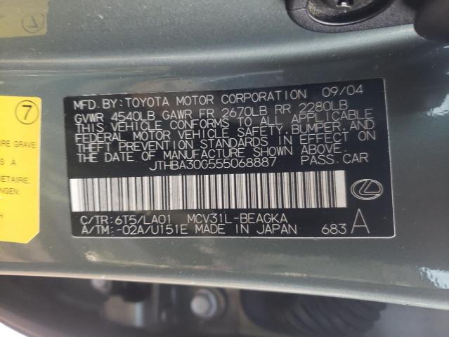 JTHBA30G555068887 - 2005 LEXUS ES 330 GREEN photo 10